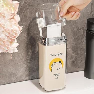 Imagem de Suporte de escova de dentes portátil 3 em 1 estojo de pasta de dente para viagem em família, capa organizadora fofa para acampamento, viagem de negócios, banheiro (gato)