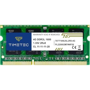Imagem de Timetec 4GB DDR3L / DDR3 1600MHz PC3L-12800 / PC3-12800 Non-ECC Unbuffered 1,35V / 1,5V CL11 2Rx8 Dual Rank 204 Pin SODIMM Laptop Notebook PC Memória RAM Módulo Upgrade (4GB)