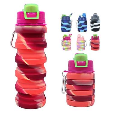 Imagem de WATMHHJQ Garrafas de água dobráveis de silicone, 473 ml, 500 ml, garrafa de água expansível, portátil, copos esportivos, à prova de vazamento, reutilizáveis, sem BPA, para atividades ao ar livre