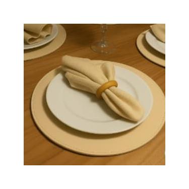 Imagem de Jogo Americano Souplat Redondo Caramelo Dupla Face 6 Peças – Jogo Americano Mesa de Jantar Decorativo em Courino (BEGE/PRETO,JOGO COM 4 PEÇAS)