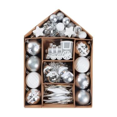Imagem de Nishiyuenyi Conjunto de 70 Bolas de Natal para Decoração de Festas E Eventos Especiais, Incluindo Bolas Decorativas para árvore de Natal, Prata Branco, Tamanho real