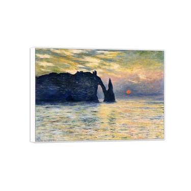 Imagem de Claude Monet Famosas Impressões em Tela de Parede Pronto para Pendurar - Cliff Etretat Pôr do Sol - Quadro Branco Quadro para Decoração de Sala de Estar 40 x 55 cm 16 x 22 pol