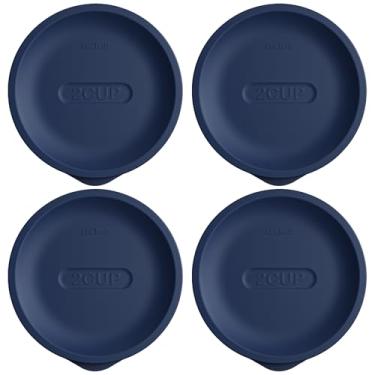 Imagem de Tampas de substituição para Pyrex 7200-PC 2 xícaras, tampa de armazenamento redonda de silicone para tigela de vidro âncora, pacote com 4, azul escuro