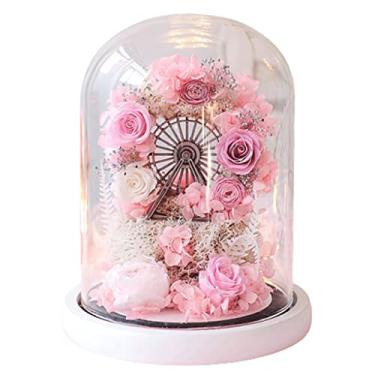 Imagem de feito à mão Flor preservada da roda gigante em uma cúpula de vidro, sem necessidade de montagem, com luz noturna, rosas eternas românticas, presentes para ela Boa escolha