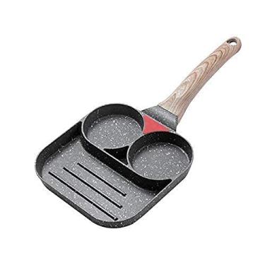 Imagem de Frigideira antiaderente de 3 furos para omelete de presunto, hambúrguer, ovos, panqueca, frigideira, criativa, sem óleo, fumaça, churrasqueira, wok, decoração de panela