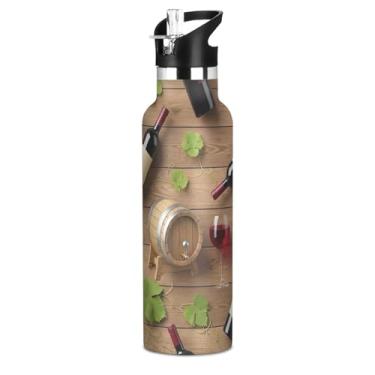 Imagem de Joisal Garrafas de vinho balde uvas garrafas de água verde com tampa de canudo garrafa de água de aço inoxidável isolada para meninas adolescentes 590 ml à prova de vazamento parede dupla vácuo copos