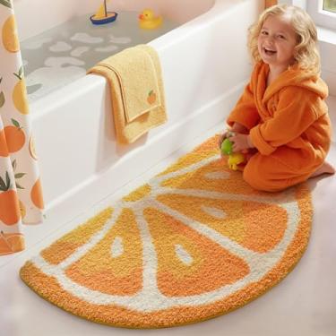 Imagem de DEXI Tapete de banheiro fofo meio redondo, tapete de banho absorvente de frutas engraçadas antiderrapante, lavável, tapete de microfibra de pelúcia extra macio para chuveiro, banheira, pia, quarto