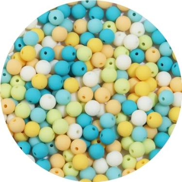 Imagem de 500 peças de contas redondas de acrílico fosco 8 mm contas espaçadoras com orifício para pulseira faça você mesmo, colar, brincos, chaveiro, joias, suprimentos artesanais, série amarelo-verde fosco