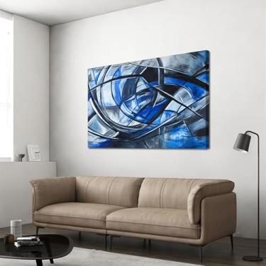 Imagem de Arte de parede abstrata para decoração de parede moderna para sala de estar arte em tela decoração de parede azul abstrato impressões de arte para paredes preto e branco decoração de escritório