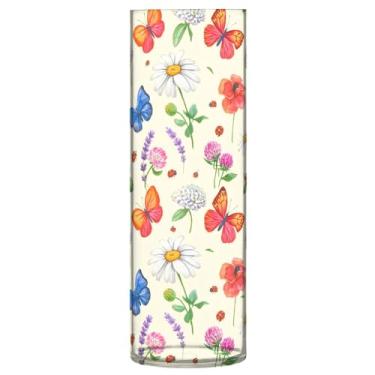 Imagem de CEBUGI Vaso de flores borboleta 10 cm x 30 cm Vaso cilíndrico para flores, vaso transparente inquebrável para decoração de casa de festa de casamento