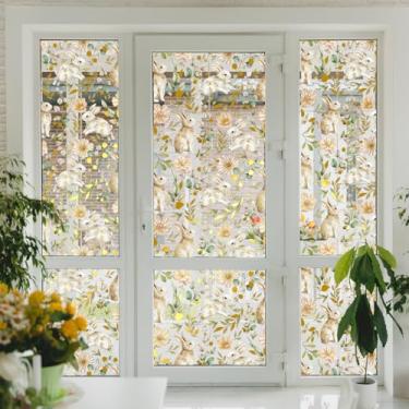Imagem de 1 folha adesivos de janela de Páscoa adesivos eletrostáticos de janela de coelhinho da Páscoa para janela de vidro dupla face primavera flores adesivos decalques para decoração de vidro de janela de