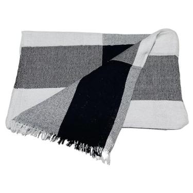 Imagem de Manta de Sofá Gigante 210x120cm em Algodão – Manta Artesanal para Sofá e Cama Decorativa(Preto C/Branco)