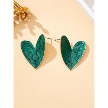 Imagem de Um par de brincos femininos, brincos irregulares em forma de coração, adequados para uso diário e férias, verde escuro