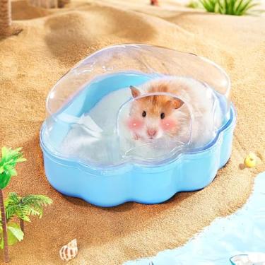 Imagem de BUCATSTATE Recipiente de banho de areia para hamster grande de plástico transparente para sauna com conjunto de colher que não derrama, para pequenos animais, gerbil, hamster sírio, rato, rato, (azul, médio)