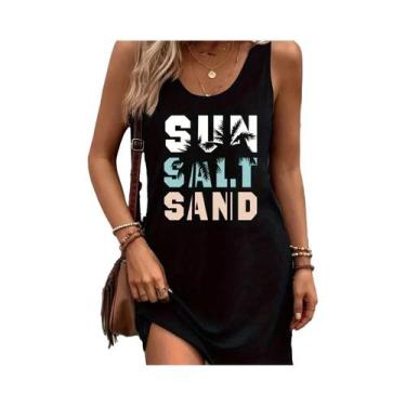 Imagem de Vestido Mini Sem Mangas Feminino Verão Sexy Preto Estampado Solto - NO