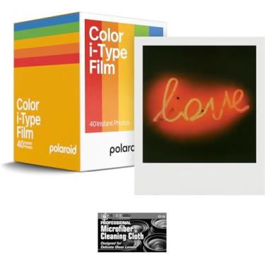 Imagem de Película colorida instantânea Polaroid para câmeras i-Type, pacote com 5, 40 fotos instantâneas, funciona com Polaroid Now, Now+, I-2 e Lab, pacote com um pano de limpeza