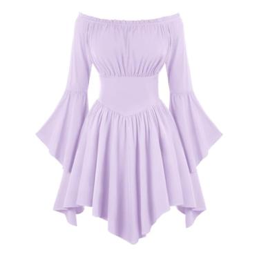 Imagem de Scarlet Darkness Espartilho feminino pirata fantasia de elfo de fadas vestido renascentista roxo claro 2GG