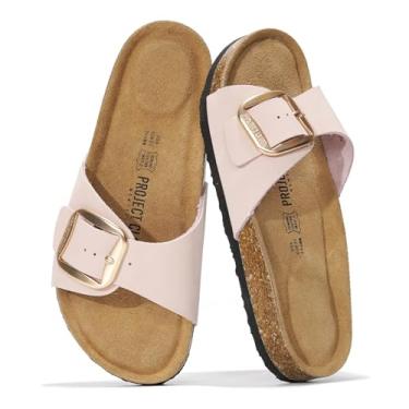 Imagem de Project Cloud Sandálias De Couro Legítimo Essenciais Para O Verão Na Praia - Chinelos E Slides Com Palmilha De Espuma Viscoelástica, Sandálias Femininas Confortáveis, Calçados Femininos (Mykonos, R