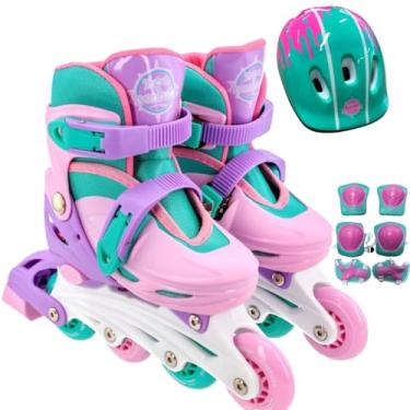 Imagem de Patins infantil com Acessórios de Segurança Rosa Claro, Tamanho 30-33