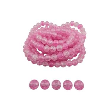Imagem de DandS ltd Contas de vidro Crackle Lampwork para fabricação de joias, rosa, pulseiras vibrantes, colares, brincos, suprimentos de miçangas e kits de artesanato para joias artesanais, 80 peças de 10 mm