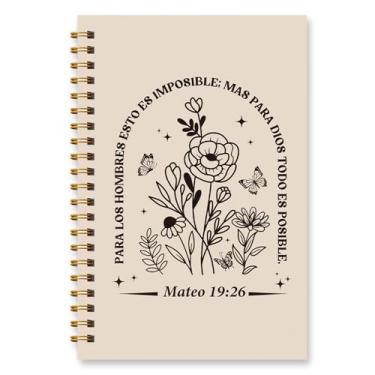 Imagem de Wxiben Cadernos espirais cristãos espanhóis – Caderno floral com versículo da Bíblia, diário religioso, capa dura, espiral, presente inspirador para igreja, escola, escritório, material de estudo da
