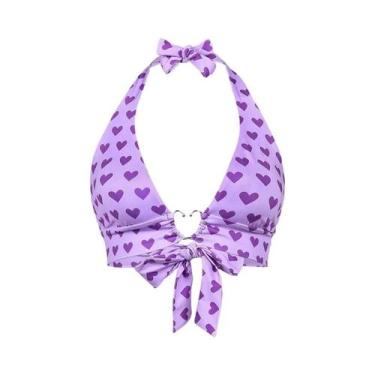 Imagem de Top Cropped Sem Mangas Com Estampa De Coração Rosa, Estilo Kawaii, Bra