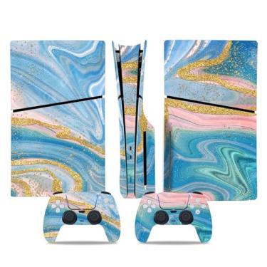 Imagem de Película de decalque para disco Ps5, capa adesiva de vinil de corpo inteiro para console e controle PlayStation 5 (edição de disco PS5, Blue Lightning) (colorido A, disco fino PS5)