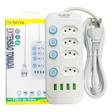 Imagem de Extensão Tomadas 4 Tomadas 4 Usb 127v/220v Botão Power 2m