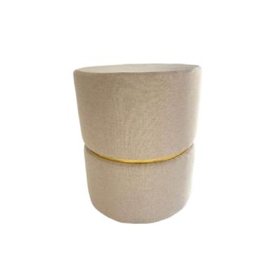 Imagem de Puff Redondo Provador Banqueta Assento Estofado Decora Sala Escritorio(Unitário Linho Bege)