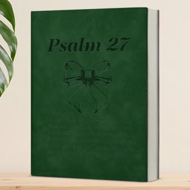 Imagem de Caderno cristão Coquette Bow com versículo religioso da Bíblia, presentes espirituais para mulheres católicas, caderno de escrita das escrituras do Salmo 27, verde escuro