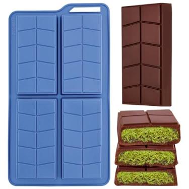 Imagem de ZONBBEE Molde de chocolate Dubai Silicone 0,82 polegadas de profundidade, moldes de barra de chocolate antiaderentes flexíveis grossos chocolates caseiros doces e sobremesas 1 peça (azul)