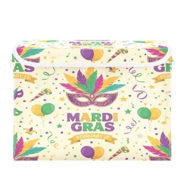 Imagem de Wassud Cestos de armazenamento dobráveis com tampas, cestas organizadoras de tecido dobrável de carnaval para armário, casa e decoração sazonal 41,5 x 32,5 x 30,8 cm