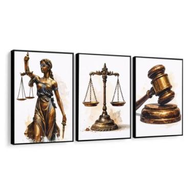 Imagem de Kit 3 Quadros Direito Advocacia Escritório Justiça Moldura (Moldura Preta, 40x60, Com Vidro)
