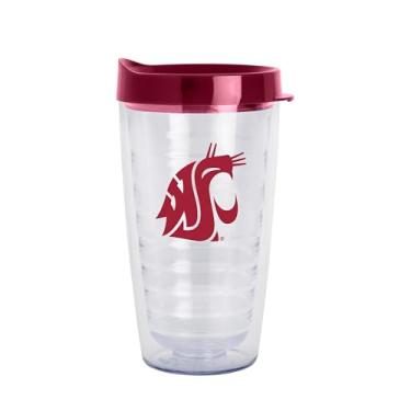 Imagem de Logo Brands NCAA Washington State Cougars Copo transparente de parede dupla de 473 ml – Serve na maioria dos porta-copos, feito nos EUA, tampa resistente a derramamentos, livre de BPA – ótimo para uso