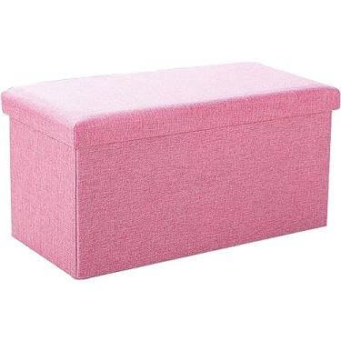 Imagem de Banqueta dobrável para pés otomana com tampa de armazenamento, banco retangular de linho para sala de estar, pátio, corredor - 76 x 38 x 38 cm (30 x 15 x 15 polegadas) - Banco de sapato versátil
