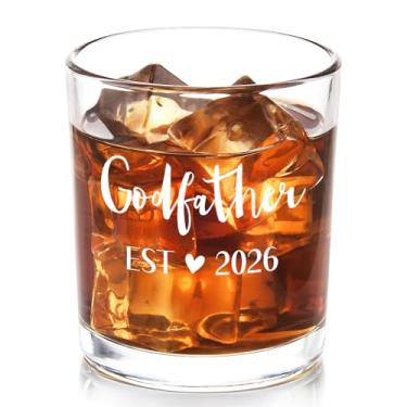 Imagem de Futtumy Presentes de pedido de padrinho para homens, Godfather Est 2026 Copo de uísque, Dia dos Pais, melhores presentes de batismo para Deus Pai, 283.5 g 2026 New God Father Old Fashioned Glass