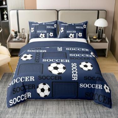 Imagem de Castle Fairy 100% algodão futebol meninos capa de edredom tamanho casal, jogo de cama esportivo de futebol 3 peças para decoração de quarto de crianças, adolescentes e homens, capa de edredom de campo