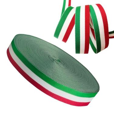 Imagem de Rolos de fita de cetim de 50 metros para artesanato, fita de tecido de poliéster listrado de 6,5 cm para embrulho de presente, buquê de flores e casamento (verde branco vermelho)