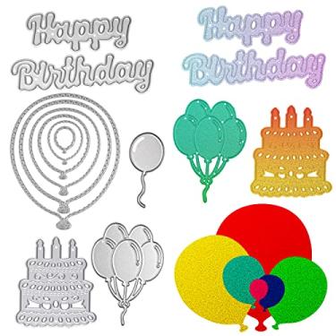 Imagem de 5 peças de cortes para fazer cartões, moldes de corte de feliz aniversário, bolos, molde de corte de bolo de aniversário, cortes de metal em relevo para scrapbooking, bricolage, artesanato