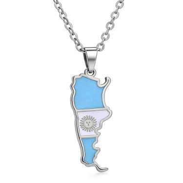 Imagem de Fusamk Colar feminino com mapa da Argentina, moda de aço inoxidável, banhado a ouro, pingente de país com corrente de onda, Metal, Sem Pedra Preciosa