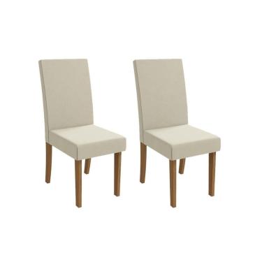 Imagem de Cadeira De Cozinha Dália 2cad131 Madeirado Kit 2 Un Canela/linho Bege Argila - Kappesberg