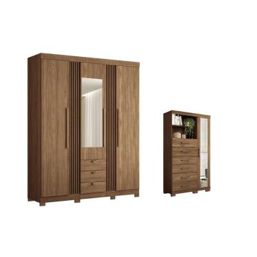 Imagem de Guarda Roupa e Cômoda Solteiro e Closet Qc240 4 Portas de Bater 9 Gavetas Mdp com Espel...