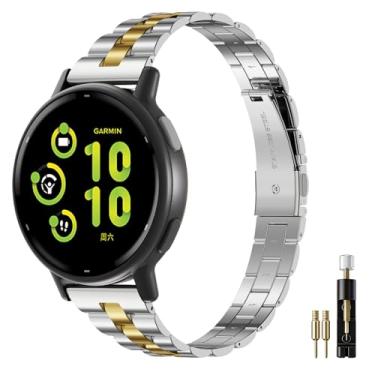 Imagem de Oanux Pulseiras finas de metal de 20 mm compatíveis com Garmin Vivoactive 6/5/3/3 Music/Venu Sq 2/Forerunner 55/165/245/645, pulseira de corrente fina elegante de aço inoxidável para mulheres e homens