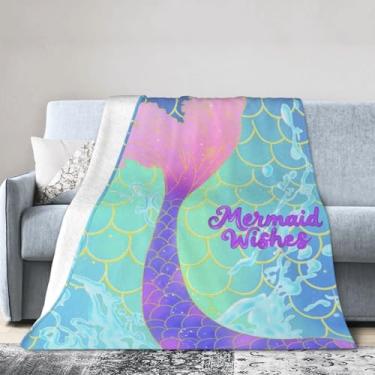 Imagem de Cobertor de sereia, linda cauda de sereia, escamas felpudas, macias, aconchegantes e quentes, manta de sereia para meninas e crianças, cobertores de lã para sofá, sofá, quarto, berçário, cama