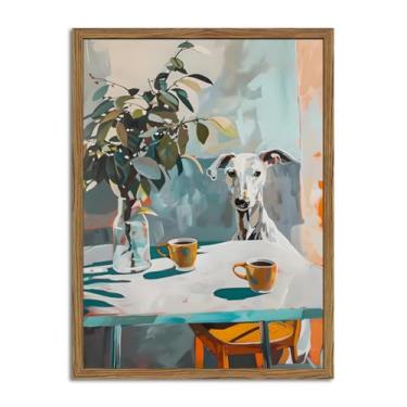 Imagem de Arte de parede de cachorro engraçado, Whippet caprichoso, decoração de parede, pintura, pôster de galgo fofo, impressão em tela, arte animal para sala de jantar, cozinha, sala de estar, moldura de