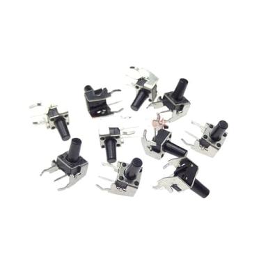Imagem de 20 peças 6 x 6 x 10 A 6 x 10 mm interruptor de botão de toque de 4 pinos auto-redefinir inserção lateral de 90 graus com suporte