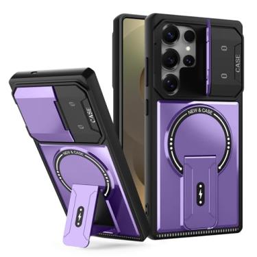 Imagem de LTLMYDAM Capa legal para Samsung Galaxy S26 Ultra/S26 Plus/S26, capa magnética fina com suporte ajustável para câmera deslizante militar antiarranhões, roxo, S26