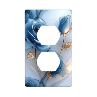Imagem de Capas decorativas para interruptores de luz azul marinho rosa floral 1 gangue placa de parede frente única placa de parede placa elétrica para decoração de casa