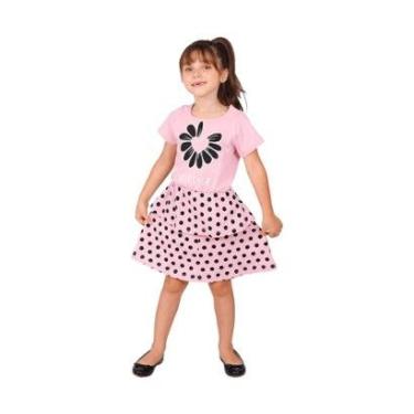 Imagem de Vestido Verão Infantil Rosa Poá com Flor - Big Bless-Feminino