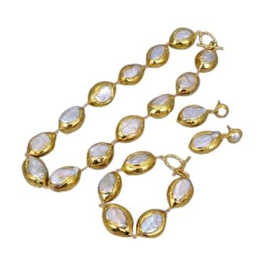 Imagem de DWBPGVUN Conjunto de brincos femininos de colar de pérolas banhado a ouro e pérola, One Size, Ágata